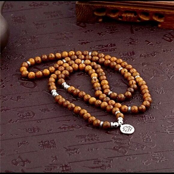 Tibetan Style Meditation Bead Necklace -Boho Mala Yoga Jewelry Bracelet Om Charm - Picture 3 of 5